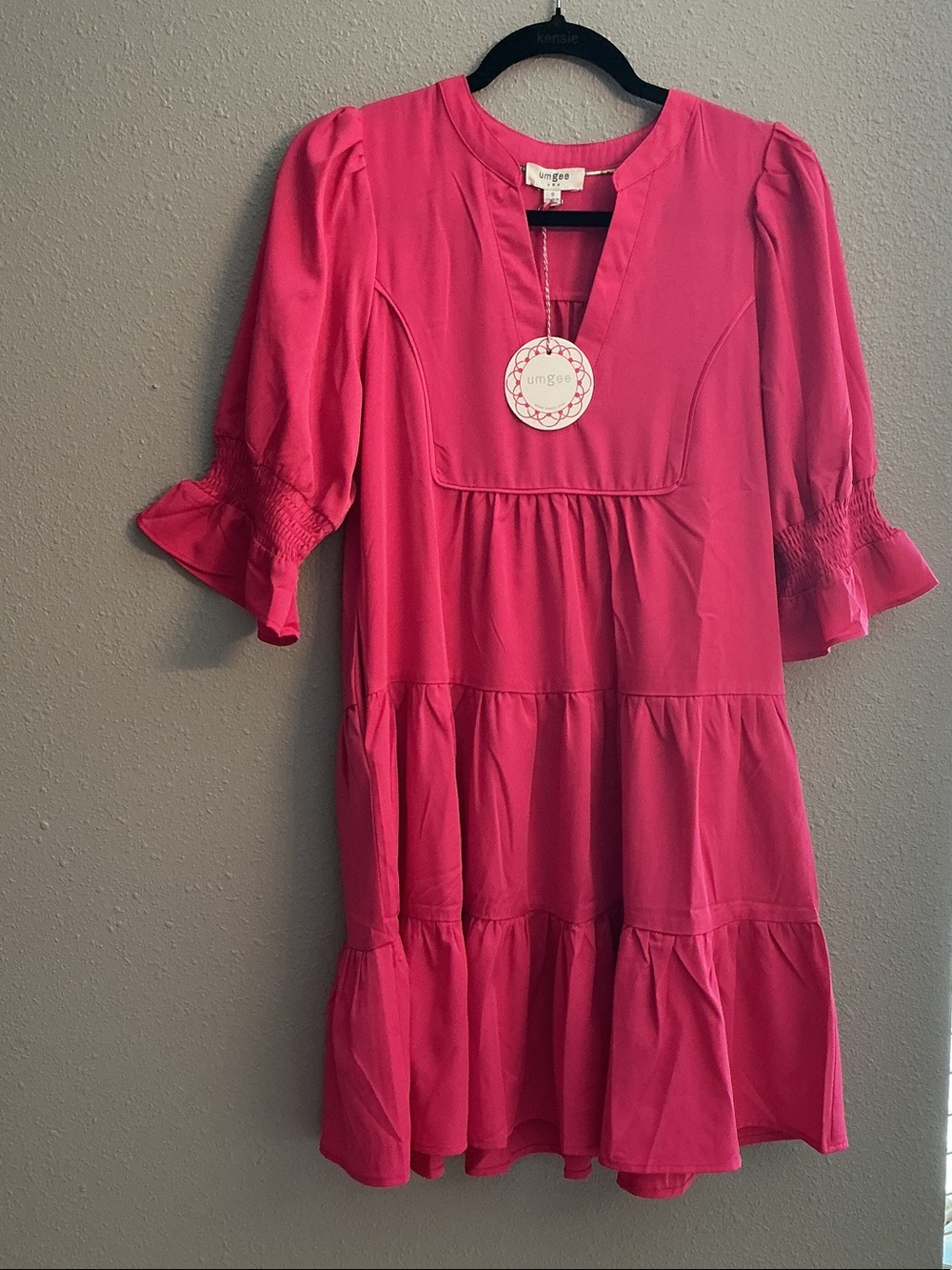 Umgee Kids Bright Hot Pink Tiered Dress with Puff Sleeves